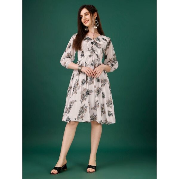 Plus Size Women's Georgette Floral Print Flared Short Dress